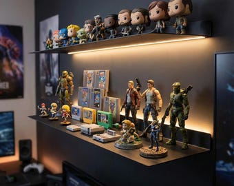 Wall Mounted Collectibles Organizer, Video Game Storage Shelf, Metal Funko Pop Display