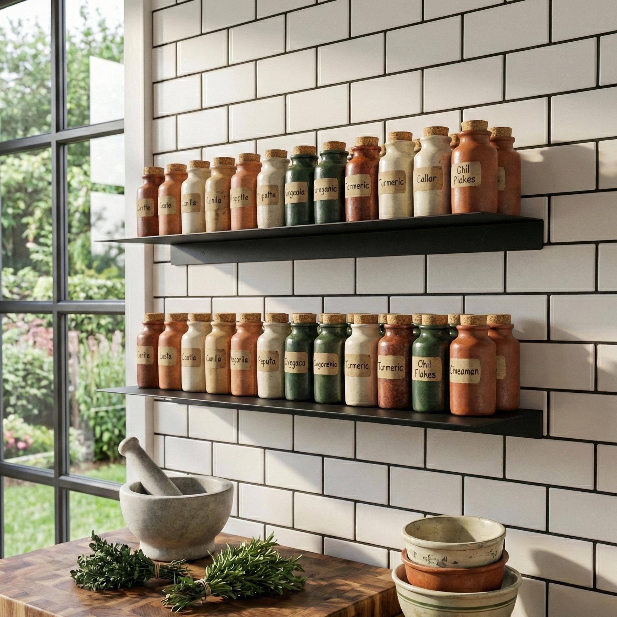 Black Metal Spice Rack, Wall Mounted Kitchen Shelf, Hanging Seasoning