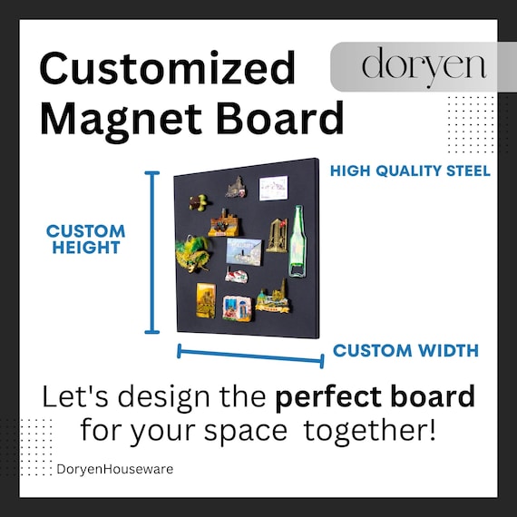 Custom Size Magnet Board, Personalized Travel Souvenir Display, Black Magnetic Wall Panel & Office Memo Organizer