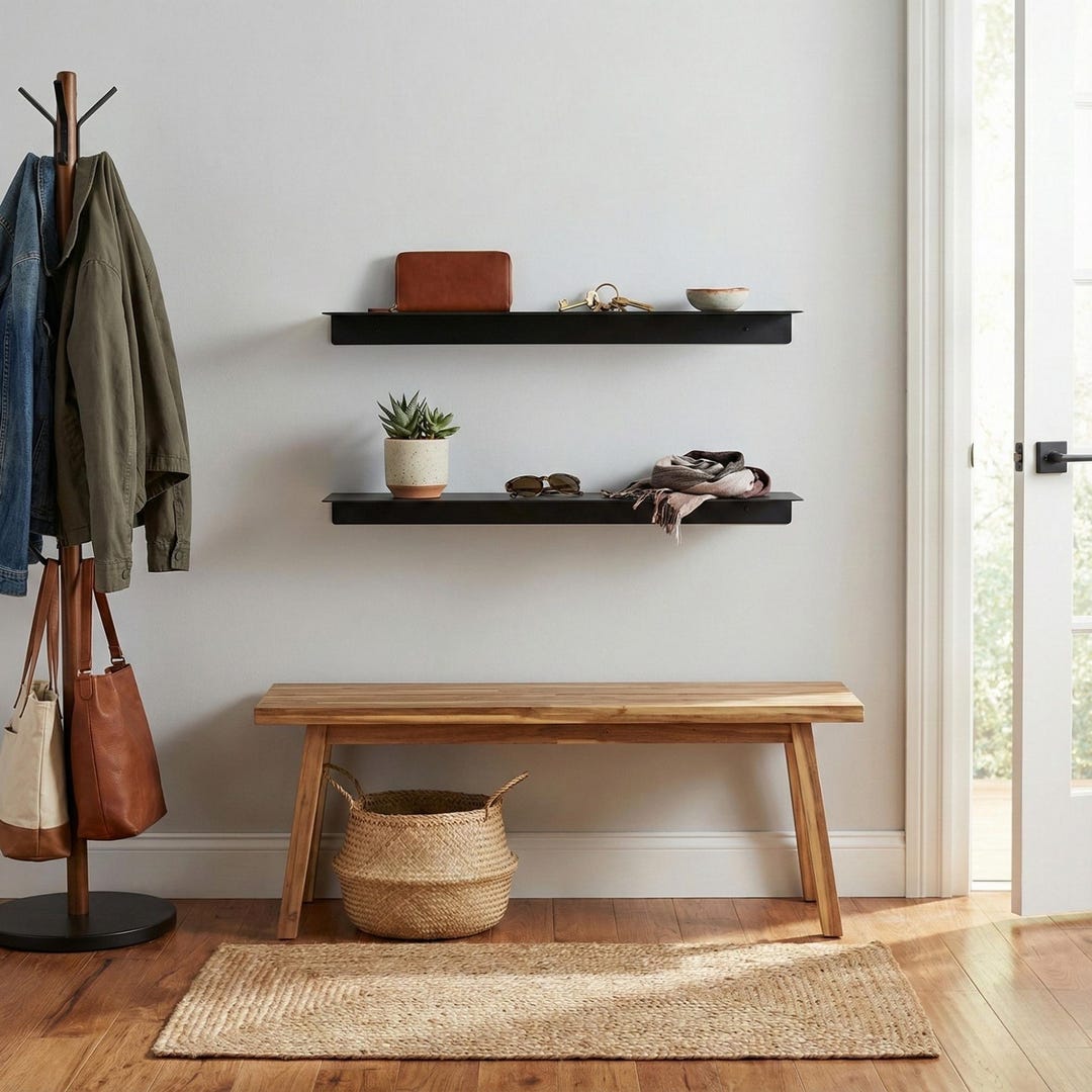 Entryway Floating Shelf, Metal Key and Wallet Holder, Small Wall ...