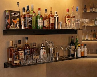 Estante flotante para botellas de licor, de metal, para pared, decoración industrial para bar.