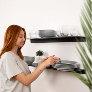 Modern Floating Kitchen Shelf, Metal Heavy Duty Wall Shelves image 2