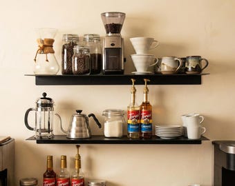 Coffee Bar Shelf, Metal Floating Wall Organizer, Modern Coffee Station Decor