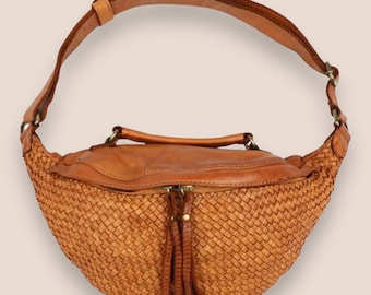 woven bag, woven bag, woven leather bag, women's fanny pack, crossbody bag, leather shoulder bag, soft leather bag