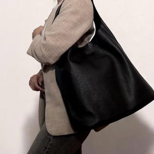 Soft Vegan Leather Shopping Bag for Women, Women Shoulder Bag, Slouchy Hobo Bag Handbag, Shopper, Women Purse, Tote Bag, Black