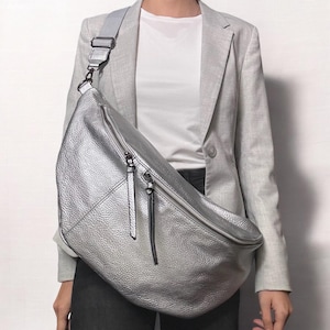 Umhängetasche Damen, Bauchtasche, große Tasche, Bauchtasche groß, große Umhängetasche, Crossbody Bag, Crossbag damen, Tasche Silber