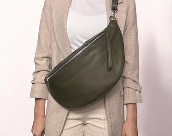 Large fanny pack, large shoulder bag, XL crossbody bag, belt bag, large bag, women's leather bag, Christmas gifts for women