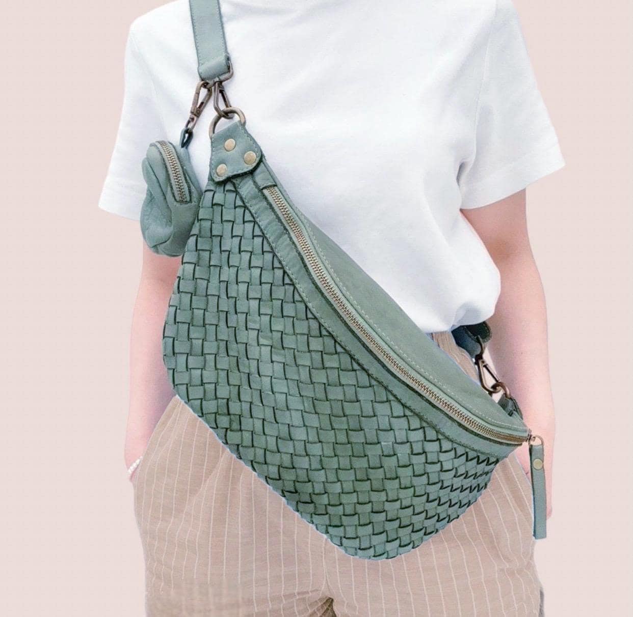 Braided leather bag, buttery soft luxury leather, crossbody bag, large bum bag, shoulder bag for women, woven bag, sling bag