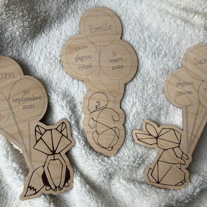 Carte bois naissance bébé (animal/bébé)