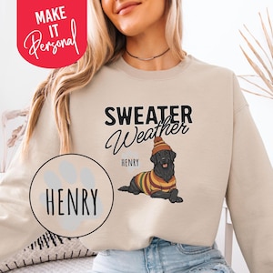 Personalized Dog Sweatshirt, Dog Sweater Beanie, Sweater Weather, Custom Dog Mom Dad Sweatshirt, Dog Lover Shirt, Black Labrador Sweatshirt