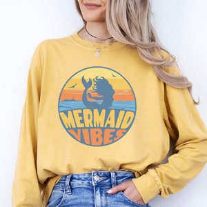Mermaid shirt, mermaid lover gift for her, beach shirt, mermaid core, mermaid theme tee, mermaid sunset, mermaid outfit, mermaid vibes retro
