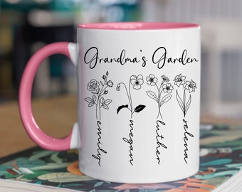 Grandma's Garden Mug,Gift for Grandma,Love Grows Here,Mom's Garden Birthday Flower Mug,Personalized Gift Coffee Mug,Custom Birth Flower Mug