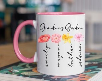 Grandma's Garden Mug,Gift for Grandma,Love Grows Here,Mom's Garden Birthday Flower Mug,Personalized Gift Coffee Mug,Custom Birth Flower Mug