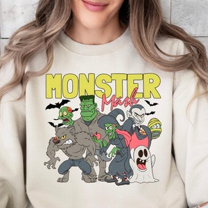 Sweat-shirt rétro Halloween Monster Mash, esthétique Halloween, sweat-shirt Halloween vintage, sweat-shirt graphique monstre, chemise surdimensionnée automne