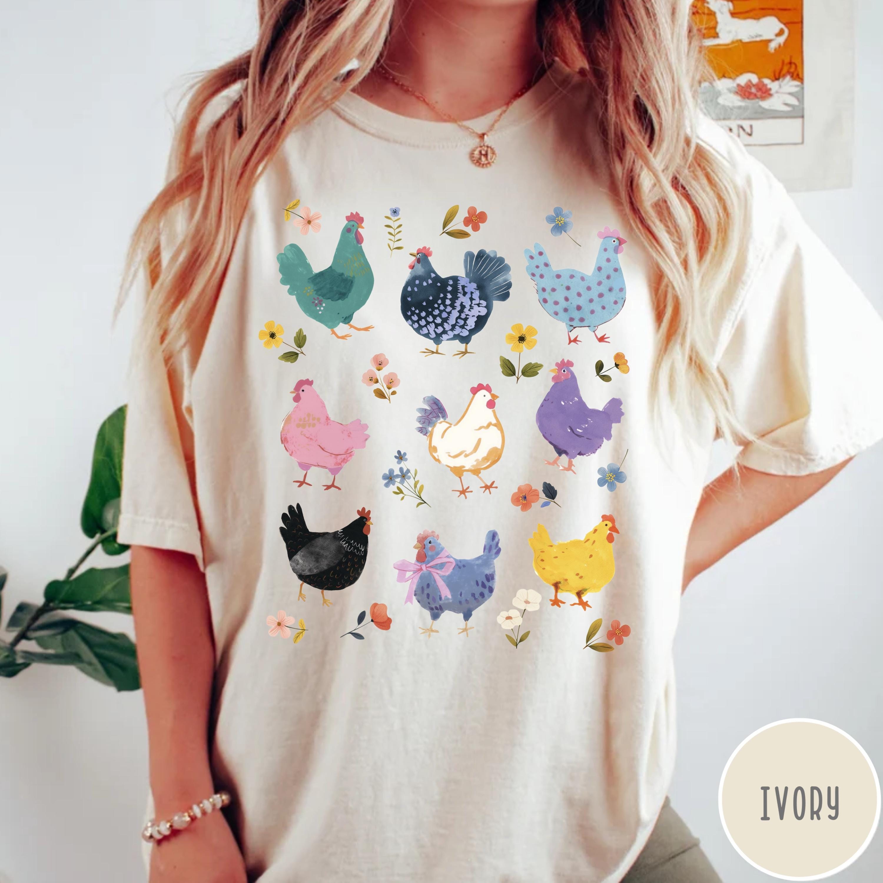 Colorful Chicken Comfort Colors® Shirt, Chicken Lover, Chicken Breeds Tshirt, Farmer Gift Tee, Homesteading Shirt, Cute Spring Chicks Tshirt