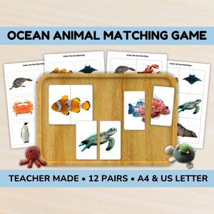 Ocean Animals Matching Cards | Montessori Preschool Printable & Visual Discrimination