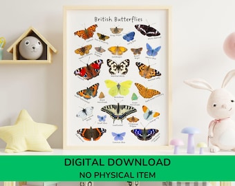 British Butterfly Poster | Nature Wall Art Printable | Educational Decor