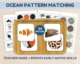 Ocean Matching Game – Preschool Montessori Printables, Toddler Learning Printables, Homeschool Worksheet, Fine Motor Skills