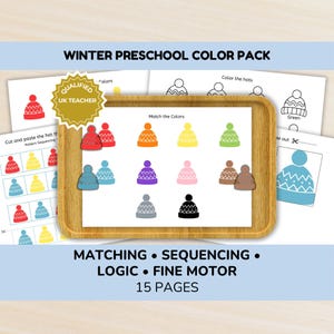 Winter Farbabstimmung & Muster-Abfolge | Vorschule Montessori Printable | Feinmotorik