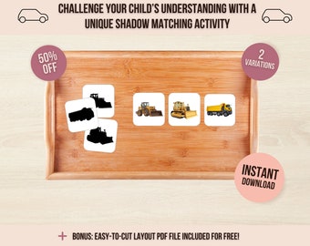 Vehicle Picture Matching Cards, Diggers Matching Game, Shadow Matching, Toddler Preschool Activity