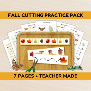 Scissor Skills Workbook Preschool | Fall & Autumn Cutting Practice | Fine Motor Skills Worksheets | Toddler Cutting Strips