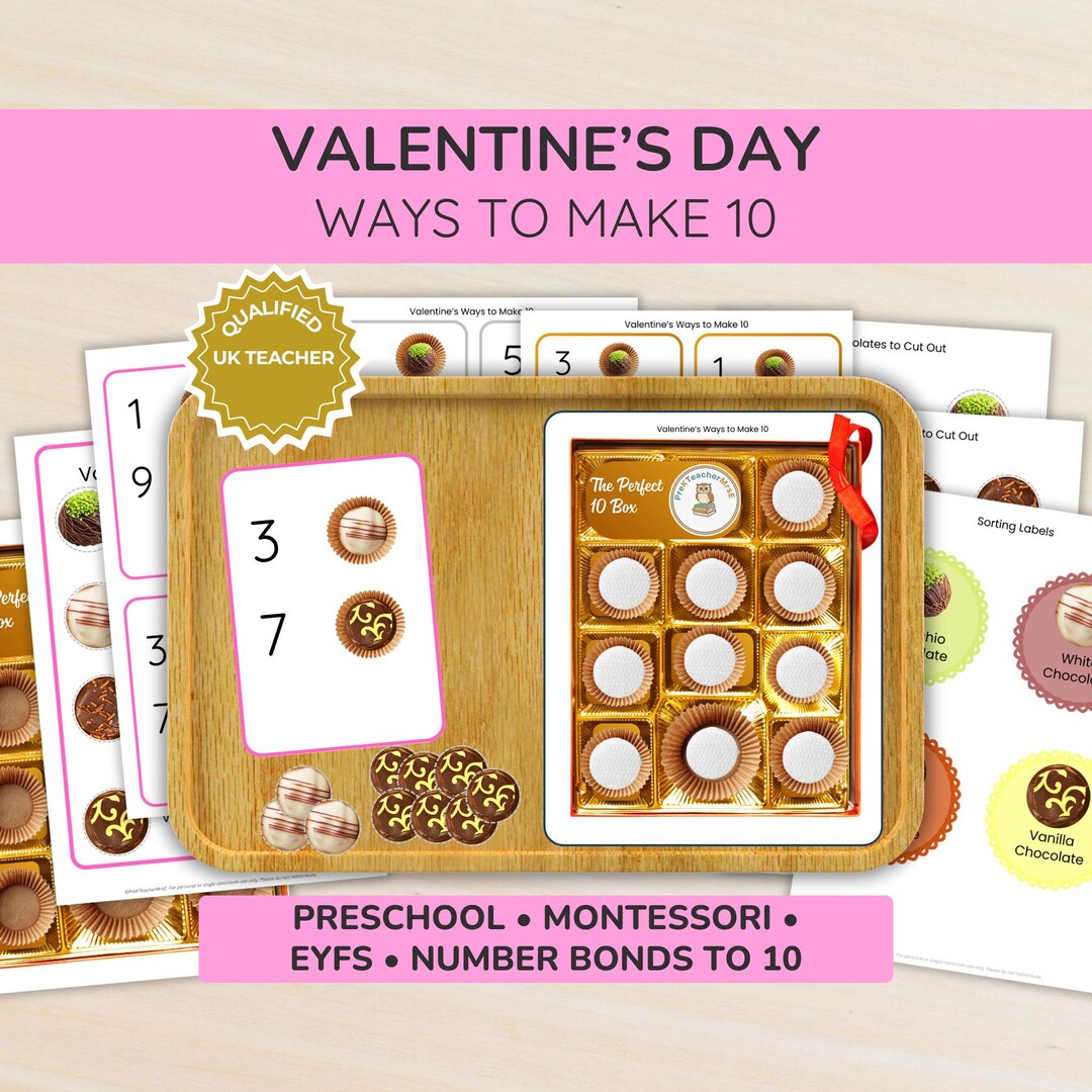 Valentine’s Day Math Friends of 10 Activity, Montessori Preschool Ten ...