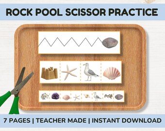 Preschool Scissor Skills Printable | Cutting Practice Printable for Toddlers & Preschoolers –Tide Pool, Rock Pool, Ocean Fine Motor Activity