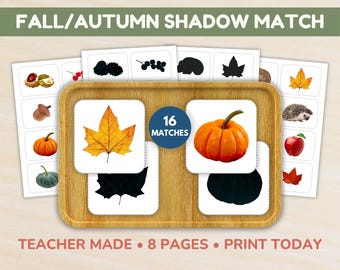 Shadow Matching Fall Activity | Montessori Preschool | Fall Learning Printables