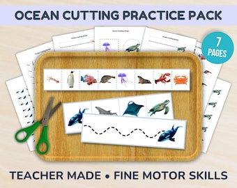 Preschool Scissor Skills Printable | Cutting Practice Printable for Toddlers & Preschoolers – Ocean Fine Motor Activity