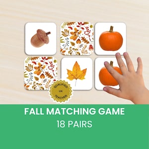 Höstmemoryspel, höstmatchningsspel, lärargjort, A4 och US Letter (digital nedladdning)