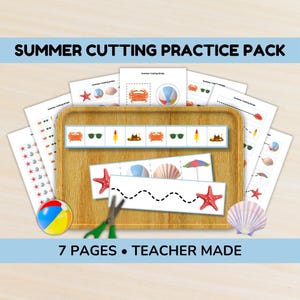Preschool Scissor Skills | Toddler Cutting Activity Worksheets | Fine Motor Printables – Summer Theme