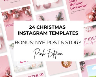 Modelli Instagram di Natale rosa, modelli di social media natalizi, post di contenuti festivi, post di Natale rosa di Instagram, Canva, modificabili