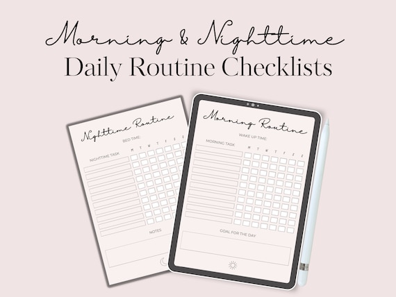 Morning & Nighttime Routine Checklists, Fillable PDFs, Morning Checklist, Nighttime Checklist, PDF, Printable, Goodnotes, Editable Checklist