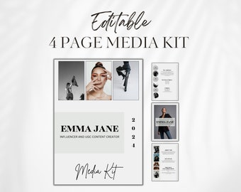Modello di kit multimediale modificabile di 4 pagine, kit stampa Canva (A4/Lettera) / Portfolio per influencer, creatori di contenuti, UGC, blogger