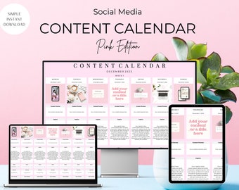 Calendario dei contenuti dei social media rosa su Google Sheets (download digitale) / Semplice da usare e ottimo per la pianificazione dei contenuti