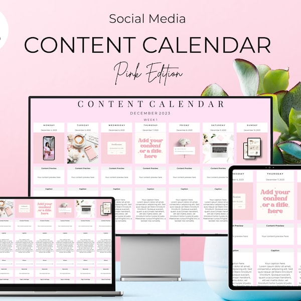 Google Sheets Social Media Content Calendar, Simple, Content Planning, Pink, Google Sheets Content Calendar, Pink Content Calendar, Tools