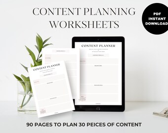 Schede di lavoro per la pianificazione dei contenuti / 90 pagine per pianificare i contenuti (PDF) / Modificabili / Compilabili / Stampabili / Creazione di contenuti / Planner