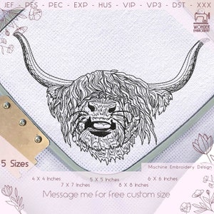 Highland Cow Machine Embroidery Design | Easter Design | Animal Design Files | Floral Embroidery | Fall Embroidery | Farm Animal