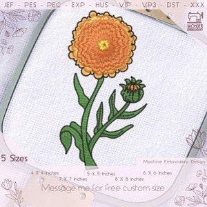 Calendula flower Machine Embroidery Design | Wild Herbs | Botanical Design Files | Floral Embroidery | Fall Embroidery | Birth Follower