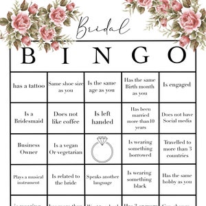 Tarjeta de bingo para despedida de soltera/fiesta nupcial/despedida de soltera/boda/juego/imprimible/descargable