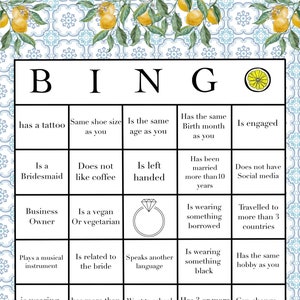 Cartão de bingo nupcial | jogo nupcial | casamento | limão | abraço principal | chá de panela | jogo de festa | para impressão | para download