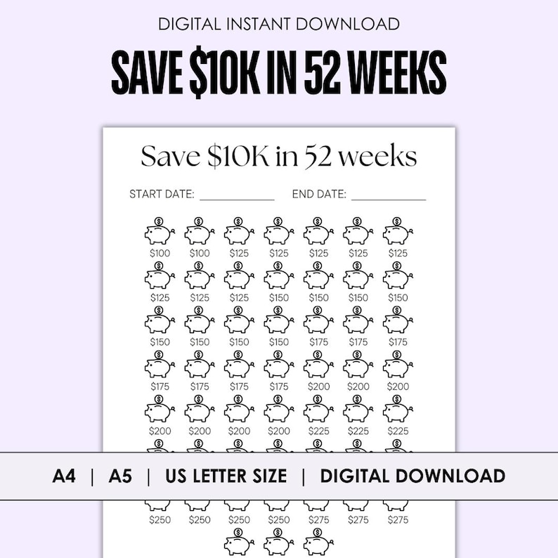 Save 10000 in 52 Weeks | Savings Tracker | Save 10k Money Challenge ...