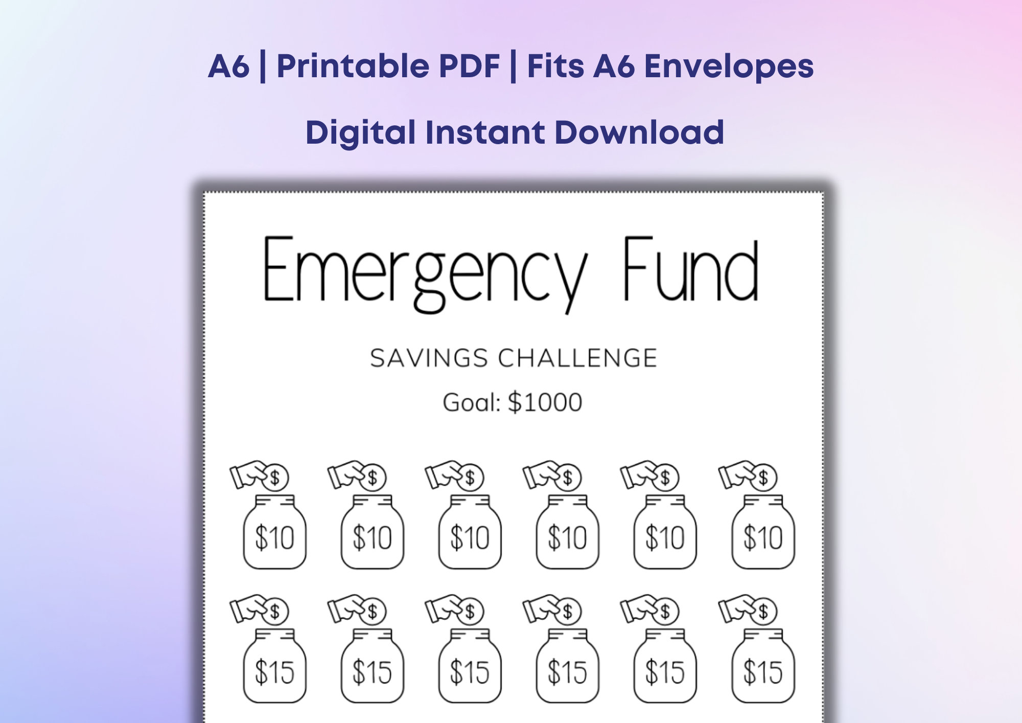 Emergency Fund Savings Challenge A6 Binder Insert Save 1000 Dollars ...