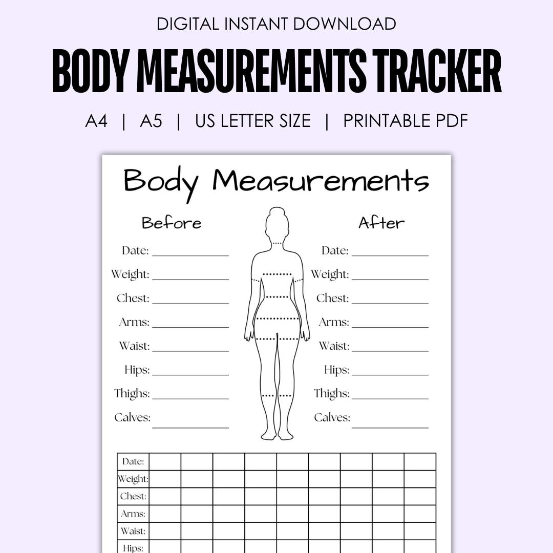 body measurement tracker printable: weight loss progress (pdf) - etsy