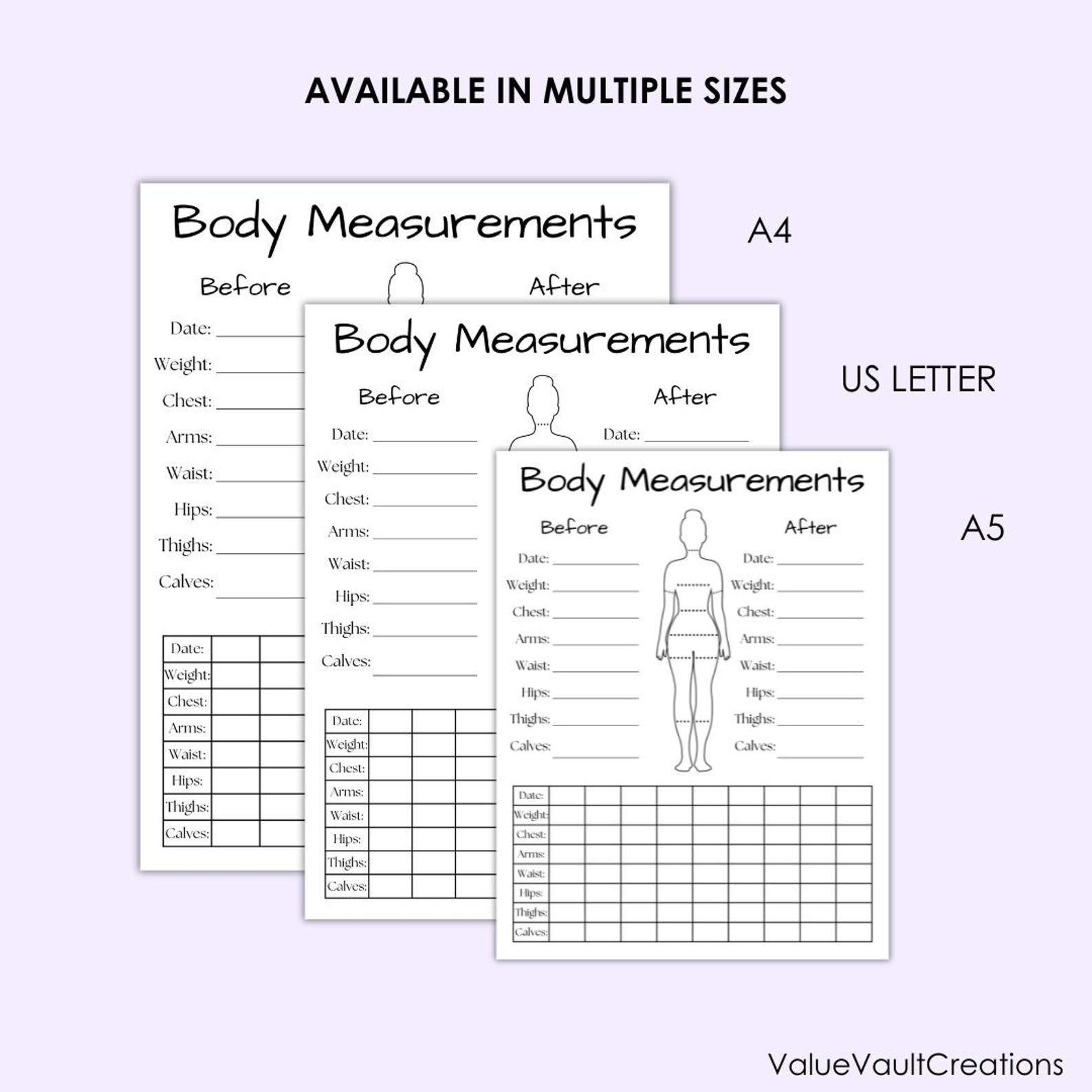 Body Measurement Tracker Printable: Weight Loss Progress (PDF) - Etsy
