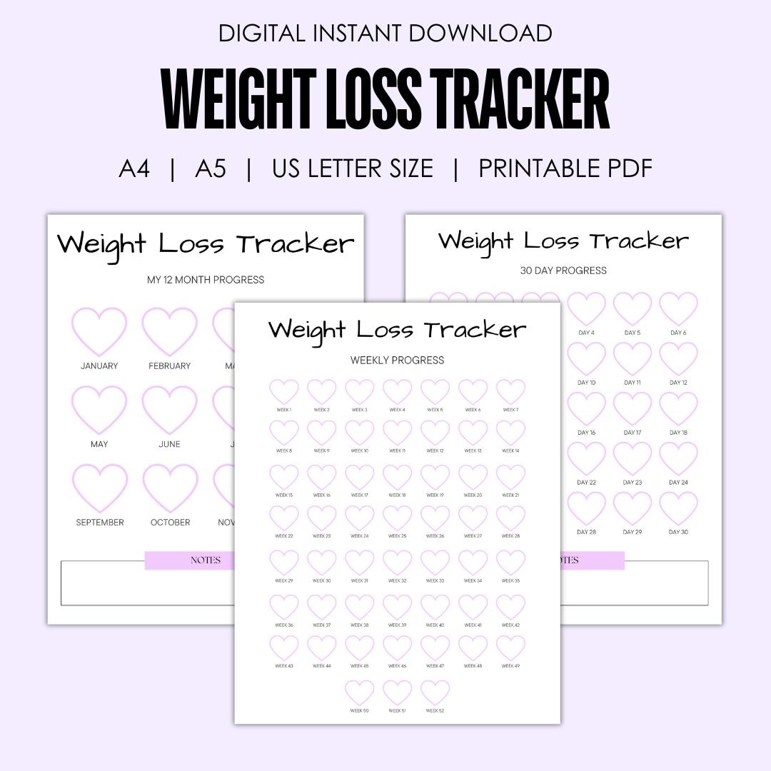 Printable Weight Loss Tracker: Goal Chart, Fitness Planner (PDF) - Etsy