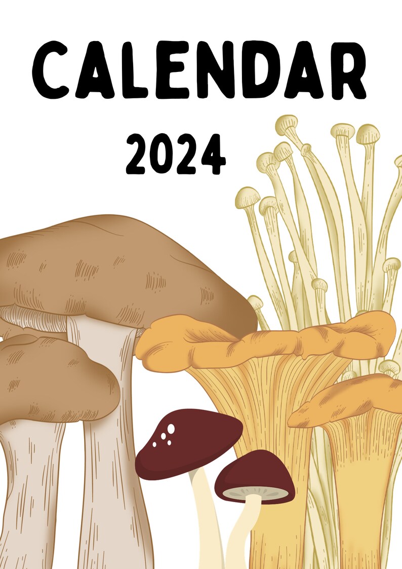 2024 MUSHROOM COTTAGECORE CALENDAR Digital Printable Monthly Etsy