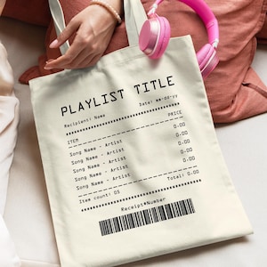 Custom Song Receipt Tote Bag | Personalized Playlist Receipt Shopping Bag | Customizable Song Playlist Bag | Aesthetic Music Tote Bag