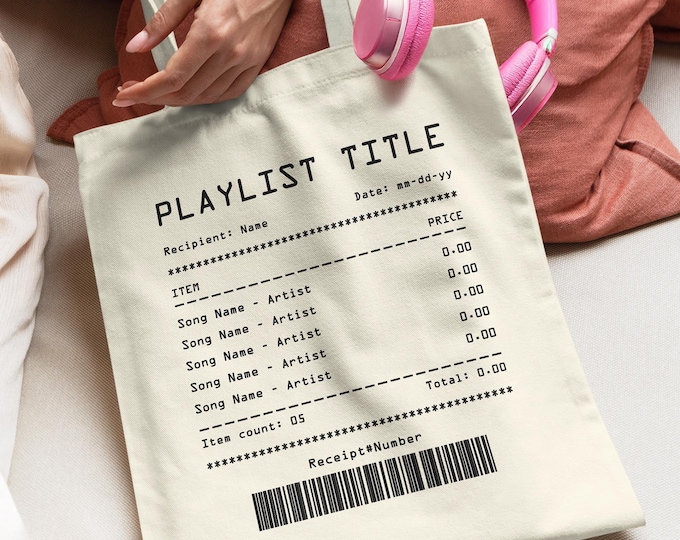 Benutzerdefinierte Song Quittung Einkaufstasche | Personalisierte Playlist Quittung Einkaufstasche | Anpassbare Song Playlist Tasche | Ästhetische Musik-Einkaufstasche