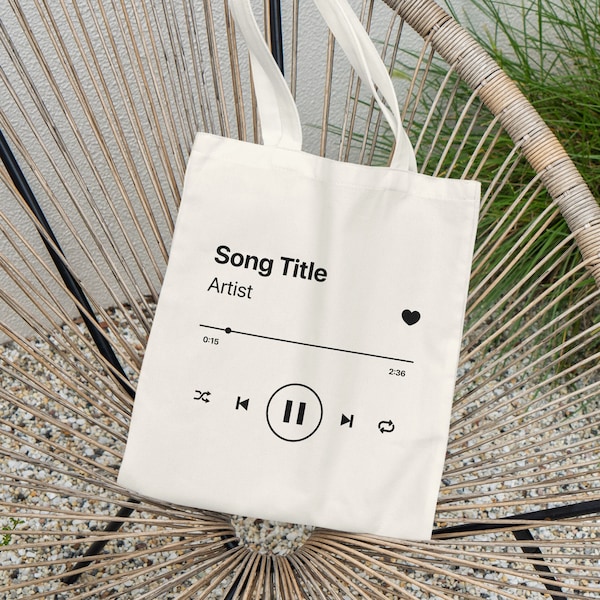 Customized Song Tote Bag | Favorite Song Shopping Bag | Personalized Song Title Bag Gift | Custom Music Player Gift | Gift for Music Lover
